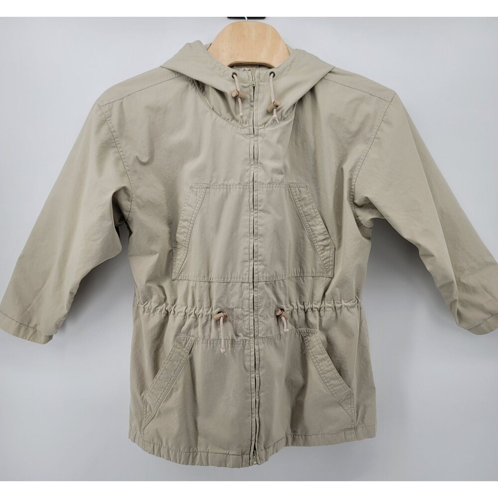 VTG J. Crew Women's Size M Beige Lined Hooded Anorak Utility Drawstring Jacket